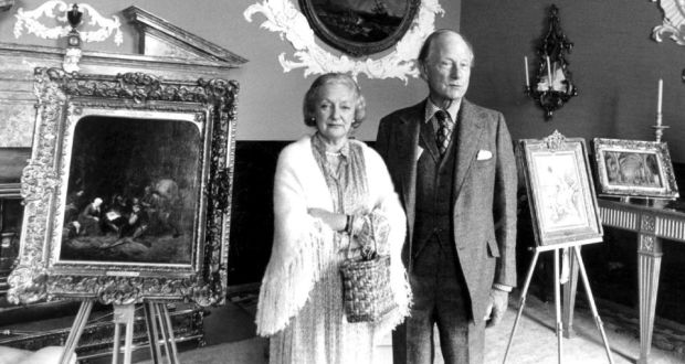 Benfactors: Sir Alfred and Lady Beit at Russborough House in 1978 with Adoration of the Shepherds, by Adriaen van Ostade, one of paintings destined for Christie’s. Photograph: Dermot O’Shea (from the Irish Times, 13 June 2015)
